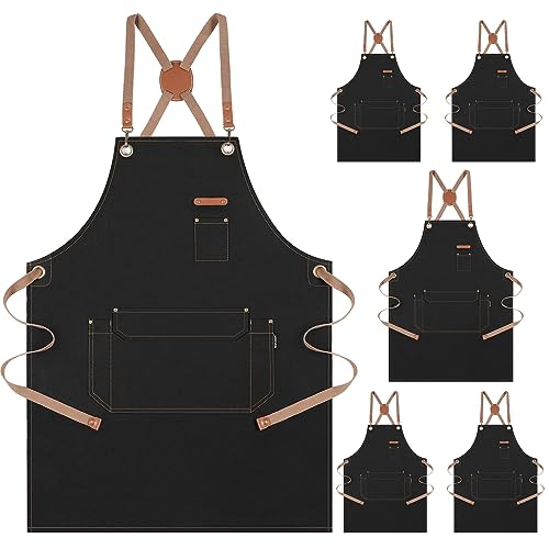 Genixart Kitchen Aprons Men Women 6 Pack Black - Waterproof Cooking & BBQ Aprons