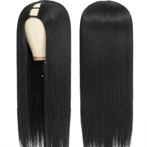 16 Inch Natural Black U Part Human Hair Wigs for Women - No Glue, Full Head Clip-In, Beginner Friendly