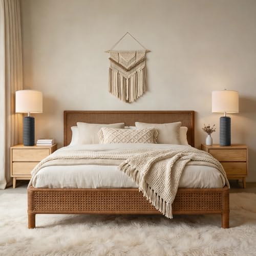 27.5'' Tall Matte Black Farmhouse Ceramic Table Lamps Set of 2 - Modern Nightstand Lighting