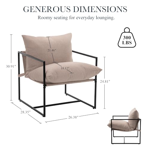 Nestvala Oatmeal Modern Upholstered Accent Armchair with Metal Frame
