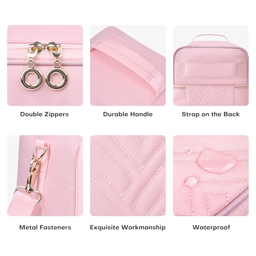 Pink Nail Polish Organizer Bag Holds 42 Bottles with Adjustable Compartments