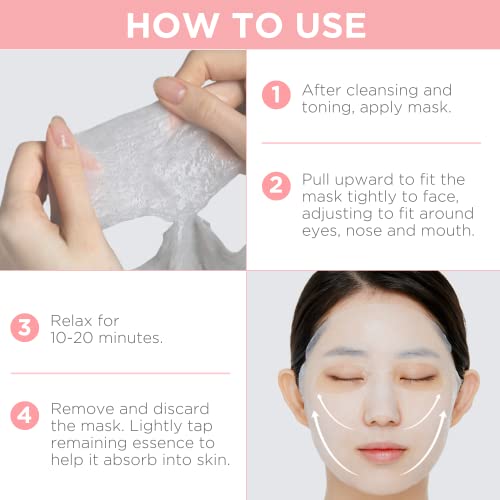 Korean Collagen Sheet Mask Pack of 10 - Firming & Hydrating Face Masks for All Skin Types