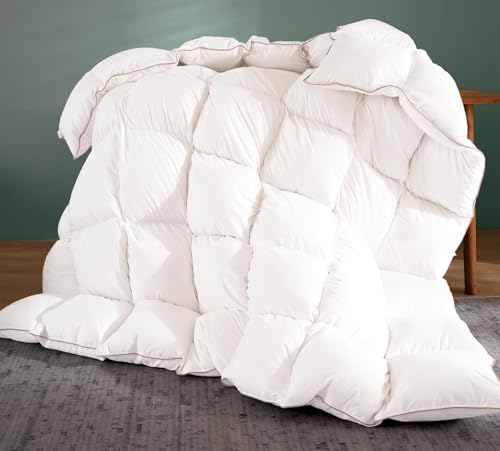 Vexino King Size All Seasons Feather Down Fiber Comforter - White, 100% Cotton Cover