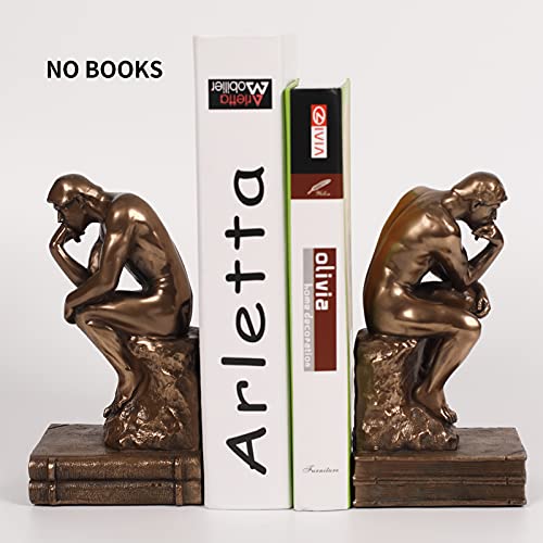 Bronze Finish Thinker Bookends Set - Artistic Desktop Decor