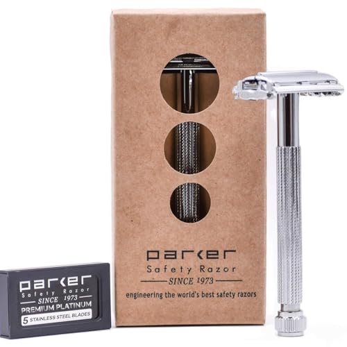 Parker 29L Chrome Safety Razor with Long Handle & Butterfly Open