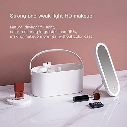 HPYDIY Portable LED Makeup Mirror with Storage Box - White, Dimmable & Rotatable Travel Cosmetic Organizer