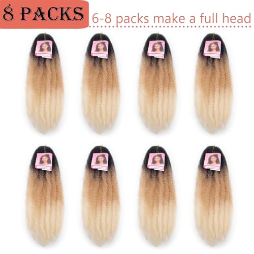 BYKSVIOC 8 Packs Blonde and Brunette Marley Twist Braiding Hair 24 Inches - Afro Kinky Curly Faux Locs Synthetic Crochet Hair Variation of 1B/27/613