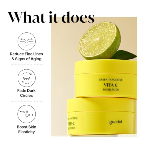Goodal Green Tangerine Vitamin C Eye Patches 60 Sheets - Hydrating Under Eye Masks, Tired Puffiness Relief, Korean Skincare, Version 1