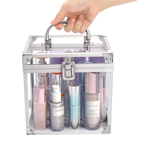 Acrylic Crown & Cosmetic Storage Box with Locking Latches - Portable Vanity Organizer for Pageants & Travel