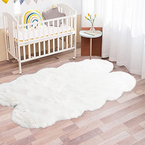 Latepis 4x6 White Faux Sheepskin Rug - Fluffy Plush Bedroom & Living Room Decor