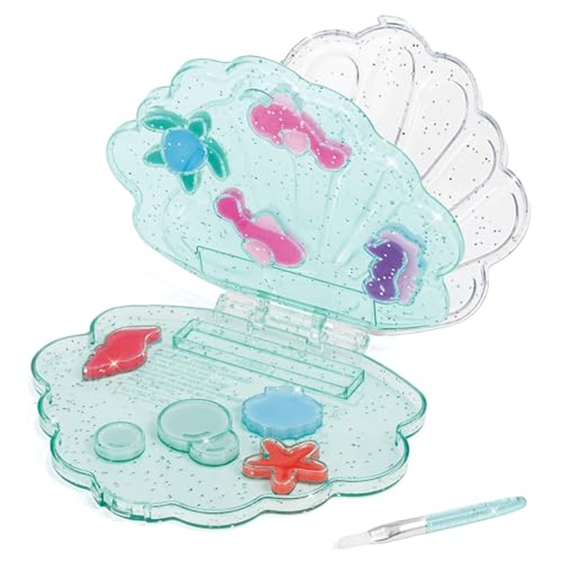 3C4G: Aquatic Treasures Lip Gloss Palette - Portable Clam-Shaped Case, 10 Fruity Strawberry-Scented Colors, Three Cheers for Girls, Kids Ages 8+