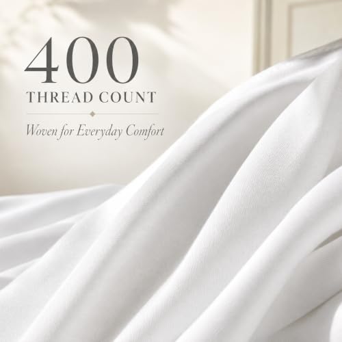King Size Egyptian Cotton Sheets Set - 400TC White with Variation 01