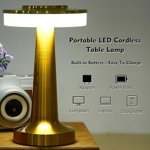 8 Pack LED Cordless Rechargeable Table Lamps - Gold, Portable & Touch-Controlled