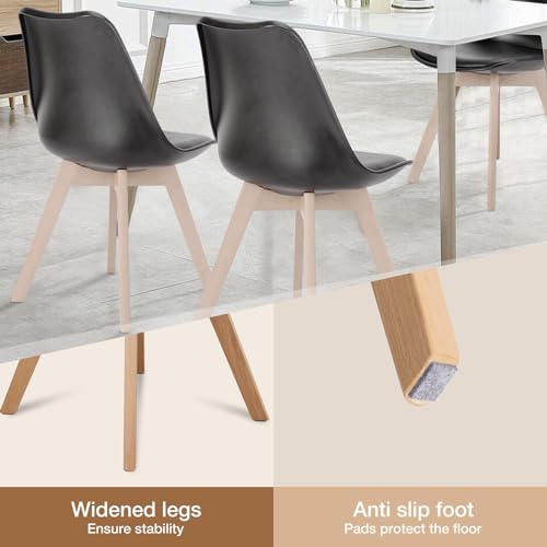 Black Modern Dining Chairs Set of 4 with Wood Legs | OLIXIS