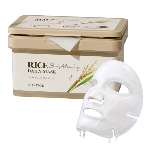 SKINFOOD Rice Daily Mask 30 Sheets - Korean Glass Skin Sheet Mask, Nourishing & Hydrating, Large Capacity