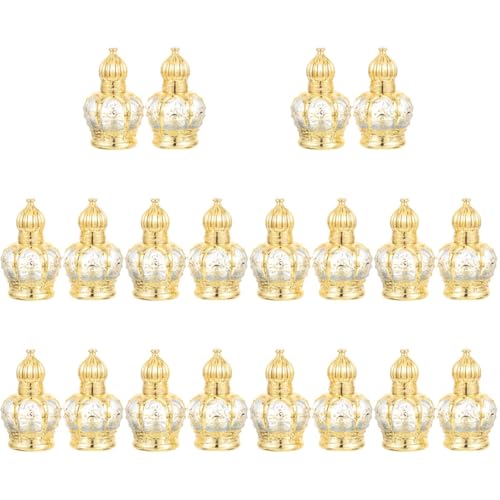 Housoutil 10ml Essential Oil Glass Roller Bottle, 20PCS Refillable Vintage Perfume Bottles, Middle Eastern Style Glass Roll on Dispenser with Cap for Thai Amulet Essential Oil Catholic Baptism