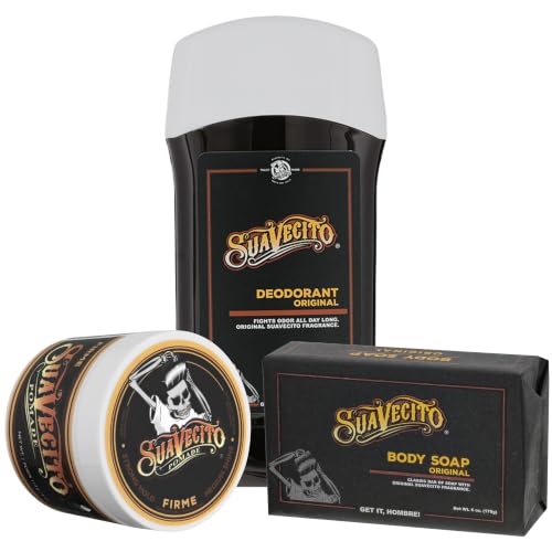 Suavecito Pomade Firme Strong Hold Hair Styling Pomade with Deodorant & Body Soap Bundle