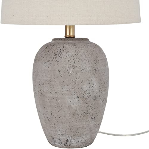 Rustic Farmhouse Ceramic Table Lamp with Beige Linen Shade - 23 Inch Greyish Brown
