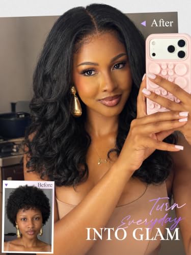 13x6 HD Lace Front Synthetic Wig with Natural Yaki Texture & Bouncy Curls