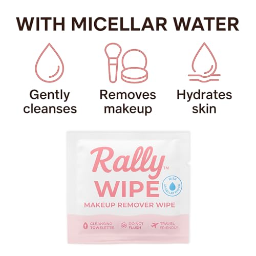 Rally Wipes ? Mess-Free Individually Wrapped Makeup Remover Wipes with Micellar Water, Vitamin E, Aloe ? Individually Wrapped for Travel, Gym, Car & Purse (30 Count)