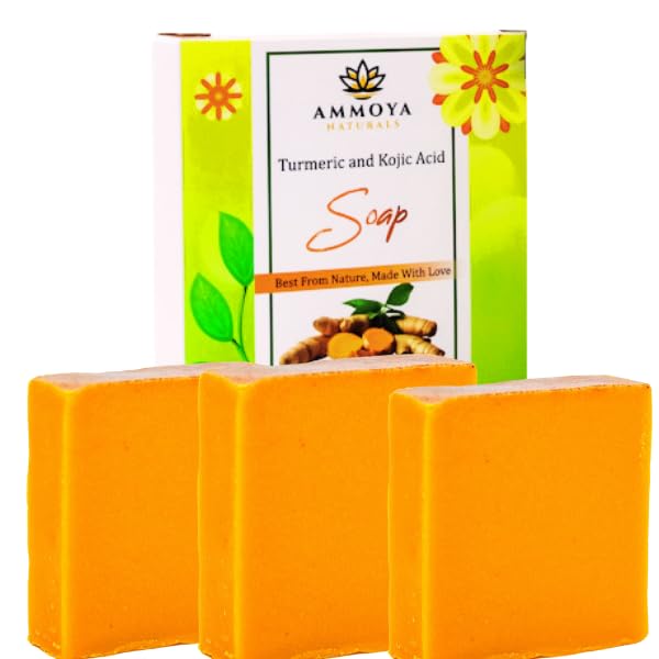 Ammoya Naturals Turmeric Skin Cleansing Soap Pack of 3 - Natural Face & Body Bar for Acne, Dark Spots & Scars - 4.5 oz each