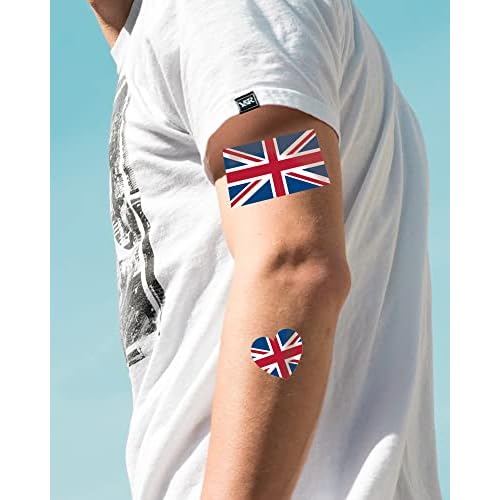Temporary Tattoo USA/UK | 50 Sheets Patriotic US, America Flag, British, United Kingdom, Union Jack Flag Sticker | Patriotic Party Supplies | for Kids Adults