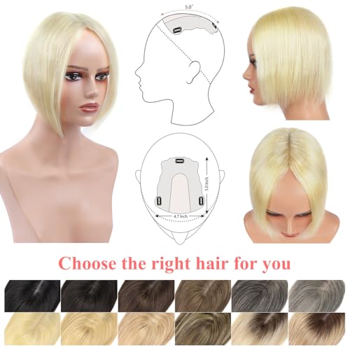 Blonde Human Hair Hair Topper 10 Inch Swiss Base for Thin Hair Natural Look - Variation 1213-613# Lightest Blonde