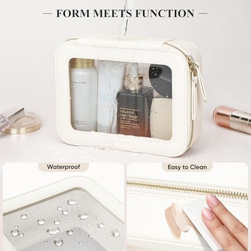 Mini & Medium Clear Makeup Bags Set - Waterproof Cosmetic Pouch with Zipper, Ivory White