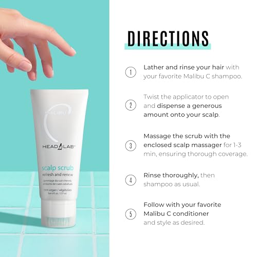 Malibu C Head Lab Scalp Scrub - Gentle Scalp Exfoliator Enriched with Activated Charcoal and Jojoba Esters - Clean, Vegan Hair Care (6 oz)