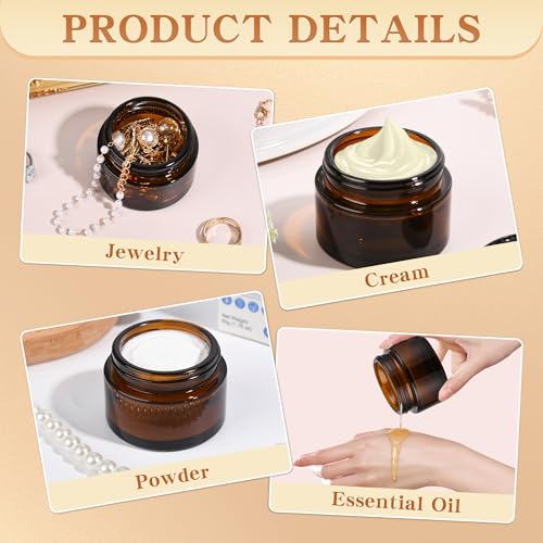 Amber Glass Jars with Black Airtight Lids - 1oz Travel Cosmetic Containers - NOOEEISS