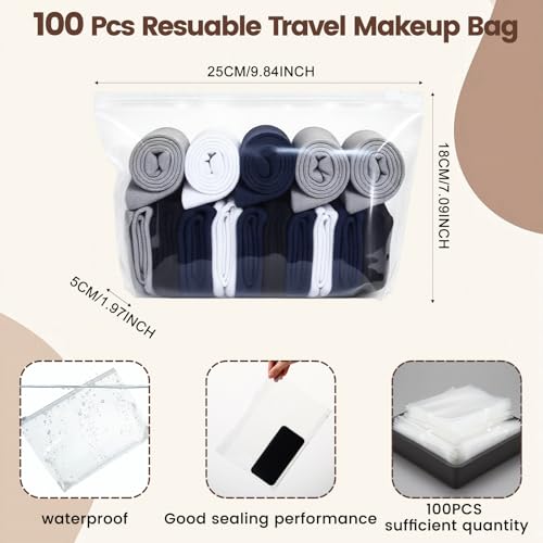 Bokon 100 Pcs Small Toiletry Bags Bulk, 7.09 x 9.84 Inches Clear Cosmetic Makeup Bags with Zipper Travel Pouches for Women Waterproof Transparent PE Storage Organizer for Swimsuit Bikini Vacation