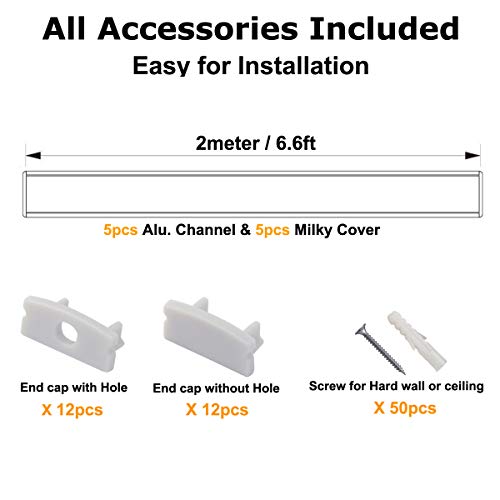 5-Pack 6.6ft Recessed LED Aluminum Channel Kit with Diffuser for Wide LED Strips