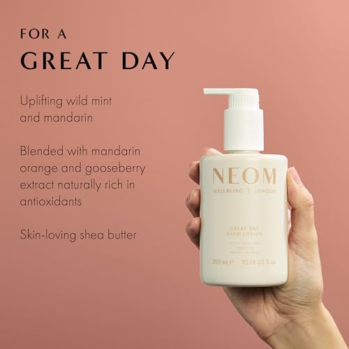 Neom Great Day Hand Lotion, 300ml | Wild Mint & Mandarin I 7 Essential Oils I 100% natural fragrances I 100% recyclable bottle I Luxurious formula I Hydrating