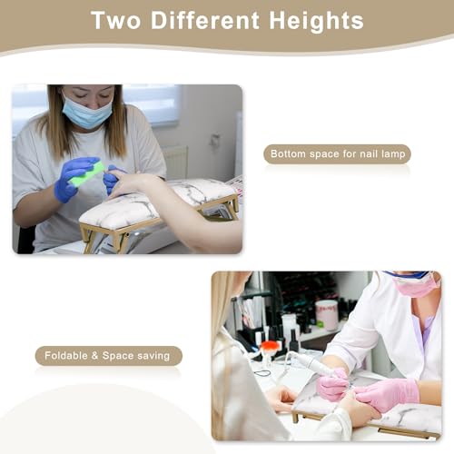 Foldable White-Marble Nail Arm Rest for Manicure & Nail Tech - Microfiber Leather Hand Support