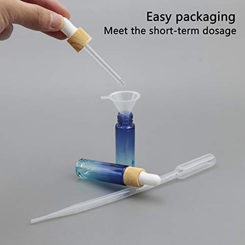 Kesell 10 Pack 10ml Small Glass Dropper Bottle Blue Gradient Color Glass Bottles with Eye Dropper for Travel Mini Sample Containers with 5 Funnels and 5 Plastic Droppers for Essential Oils,Perfume