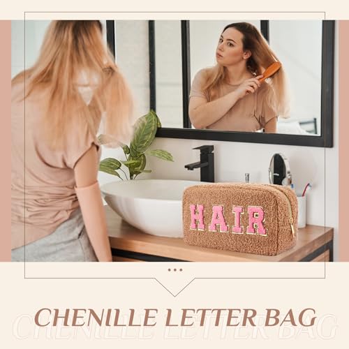 Preppy 4-Piece Makeup Bag Set with Chenille Letter Patches - Lively Color