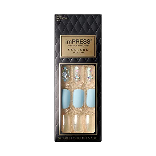 KISS imPRESS Couture Collection Press-On Manicure, Elegant, with Jewelled Accents, Includes 30 Fake Nails, Prep Pad, Mini File, and Cuticle Stick