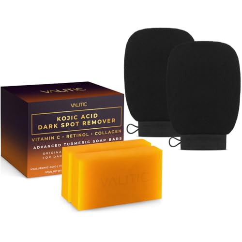 VALITIC Kojic Acid Dark Spot Remover Soap Bars & Exfoliating Gloves 3.52oz 2 Pack