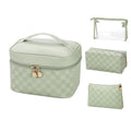 Waterproof Leather Makeup Bags Set of 4 - Green Variation - Travel Organizer for Cosmetics & Toiletries