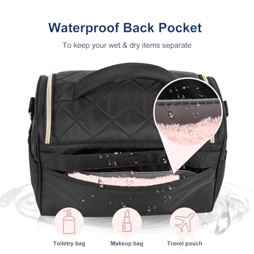 Travel Toiletry Bag Large Cosmetic Makeup Bag Organizer for Women,Wide-open Make Up Bag Waterproof Makeup Case Travel Bag with Handle and Dividers for Toiletries,Essentials,Accessories,Black