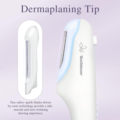 Dermaplane-razor for Women Face,Sonic Dermaplane,Sonic Dermaplaning Tool,Face Shaver Facial Hair Removal & Peach Fuzz Romover + 12 Blades (White)