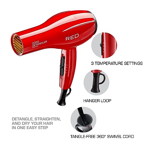 Detangler Hair Dryer with 3 Attachments - Lightweight Ionic Salon Tool