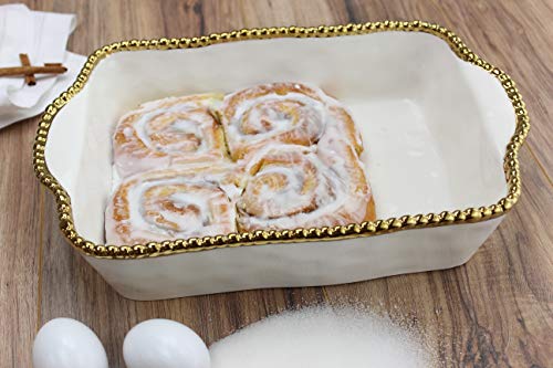 White and Gold Titanium Rectangular Baking Dish - 3 Inch Deep, 11x9 Inches