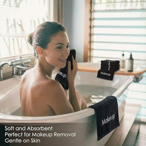 48 Pcs Black Microfiber Makeup Remover Towels - 12x12 Inch Reusable Face Cloths, Pack of 2