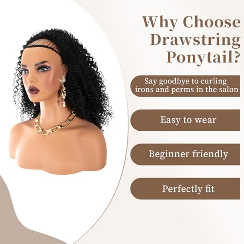 27-Inch Drawstring Ponytail Extension for Black Women, Kinky Curly Hairpiece