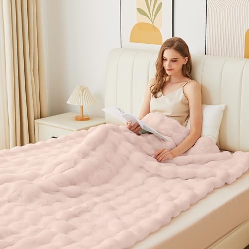Pink Fluffy Double-Sided Throw Blanket 50x60 Fuzzy Faux Fur Couch Bed Cozy
