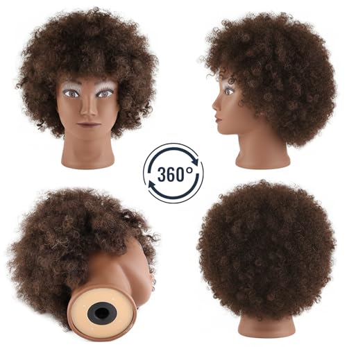 Brown 6-Inch Human Hair Afro Mannequin Head for Cosmetology & Styling Practice