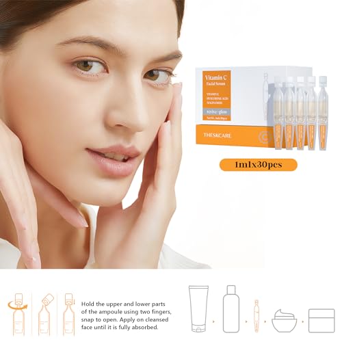 Vitamin C Face Serum with Hyaluronic Acid,Glutathione,Vitamin E & Niacinamide, Anti Aging Facial Serum for Wrinkles & Dark Spots,Hydrating & Glowing,30 Ampoules
