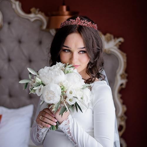 Women's Tiara, Crown for Henna Wedding Party | Glitter Hair Accessories for Bridal Birthday Pageant Prom Halloween Costume Christmas Party, Princess Crowns | Dream Design - Burgundy