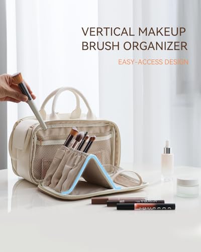 Prite Large Waterproof Makeup Bag with Brush Holder – Travel Cosmetic Case